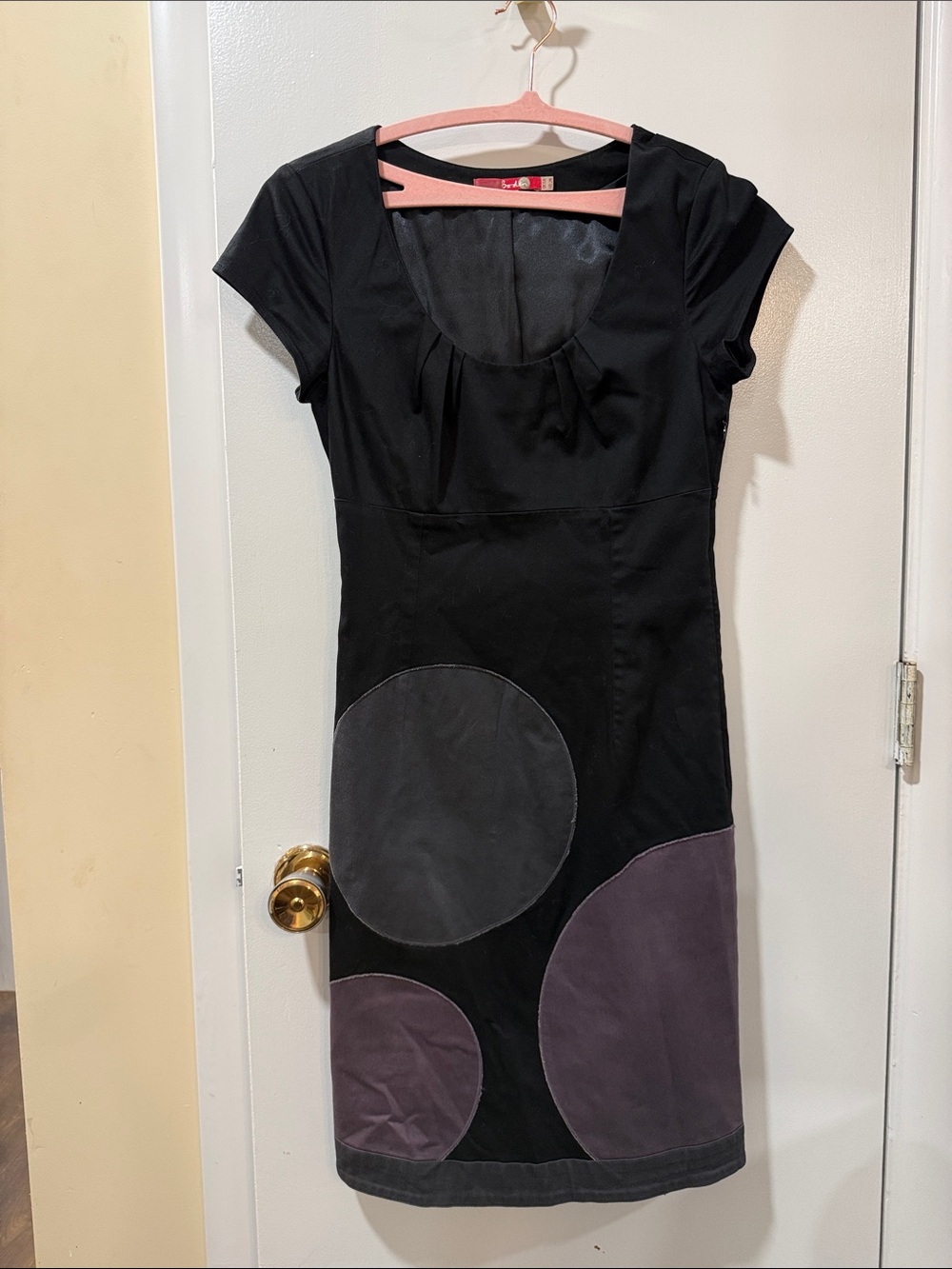 Boden Black Midi Dress with Gray and Purple Circle Panels